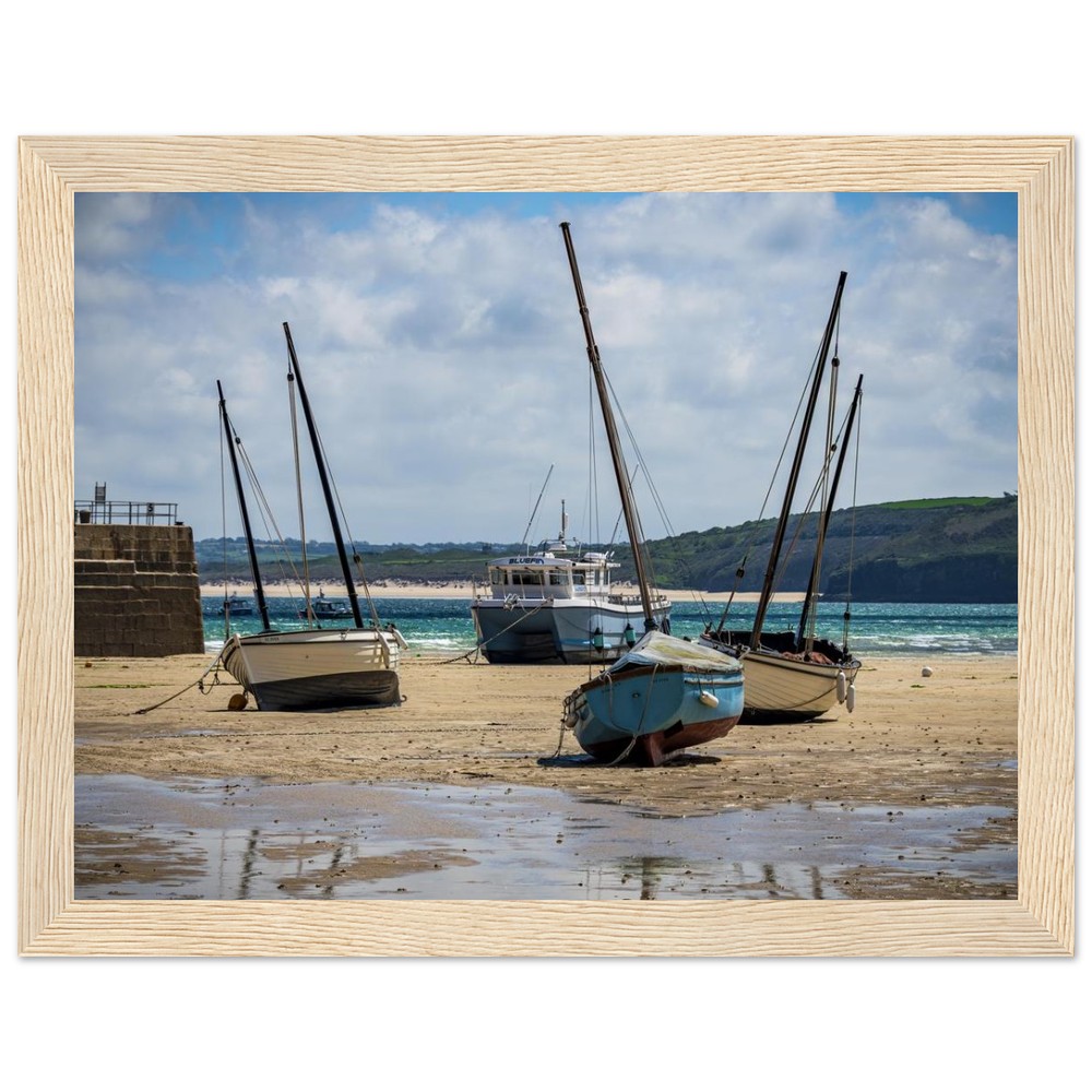 St Ives Harbour, Low Tide - Fine art Wooden Framed Poster
