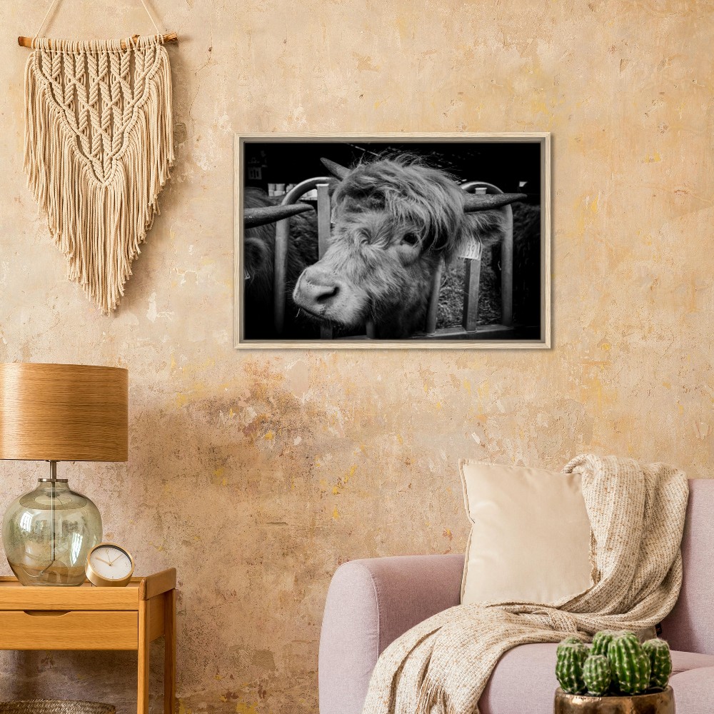 Highland Cow B&W - Framed Canvas - Image 2
